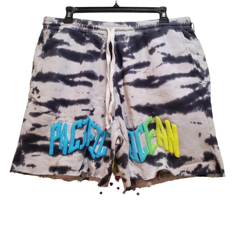 Spirit Jersey Unisex Raw‎ Hem Sweat Shorts Size L Paint Print Elastic Waistband